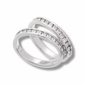 Glass Stone Silver Plated Ring Duo Eternity Band Set Size 7 (#4)